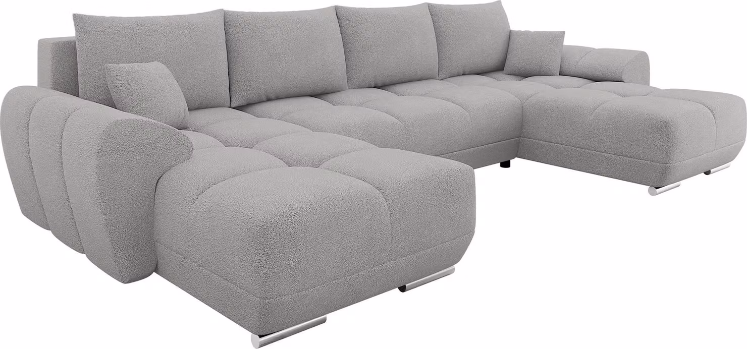 MIRJAN24 Divano ad angolo Logo U con contenitore e funzione letto, lato universale, schienale composto da cuscini mobili (colore: Velo 633)