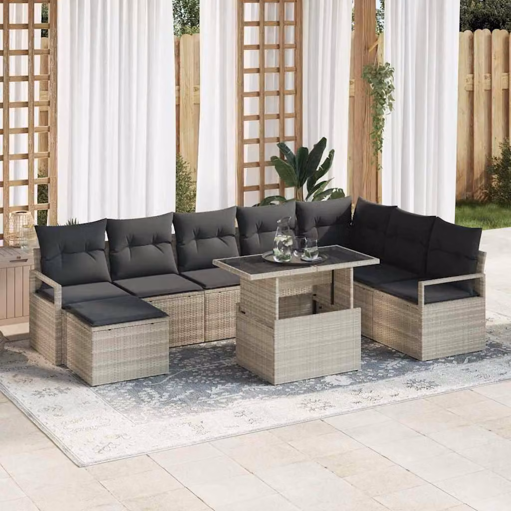 Maison Exclusive - Set da giardino composto da 9 pezzi, divano in rattan sintetico color grigio chiaro