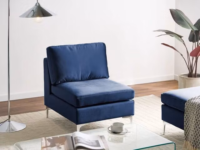 Modulo divano singolo Beliani in velluto blu con gambe in metallo argento stile glamour – 1