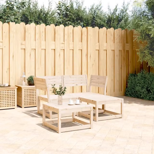 Set di divani da giardino a L vidaXL in legno di pino con cuscini beige, 3 pezzi