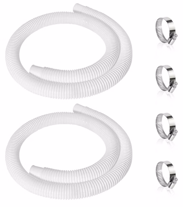 Tubo per piscina, diametro 32 mm, confezione da 2 pezzi, lunghezza 150 cm, resistente ai raggi UV e all'acqua clorata, con 4 clip di sicurezza