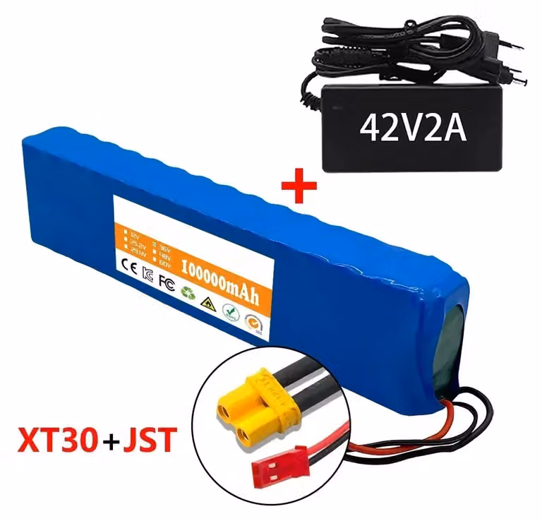 Pacco batterie agli ioni di litio, sistema di gestione della batteria (BMS) per la sicurezza, alta capacità, configurazione 10s3p, connettore XT30 JST