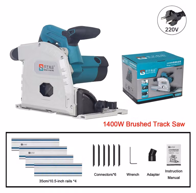 Troncatrice a guida elettrica SY-165 - 1400 W - Guida da 35 cm - Lama da 165 mm - Profondità di taglio di 59 mm - 5000 giri/min - Spina europea a 220 V
