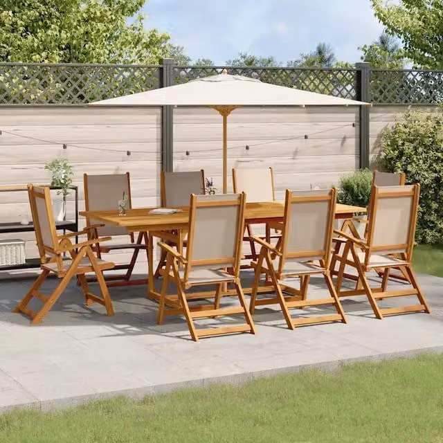 Set da pranzo da giardino vidaXL in legno di acacia oliato e textilene, 9 pezzi, marrone e beige – 1