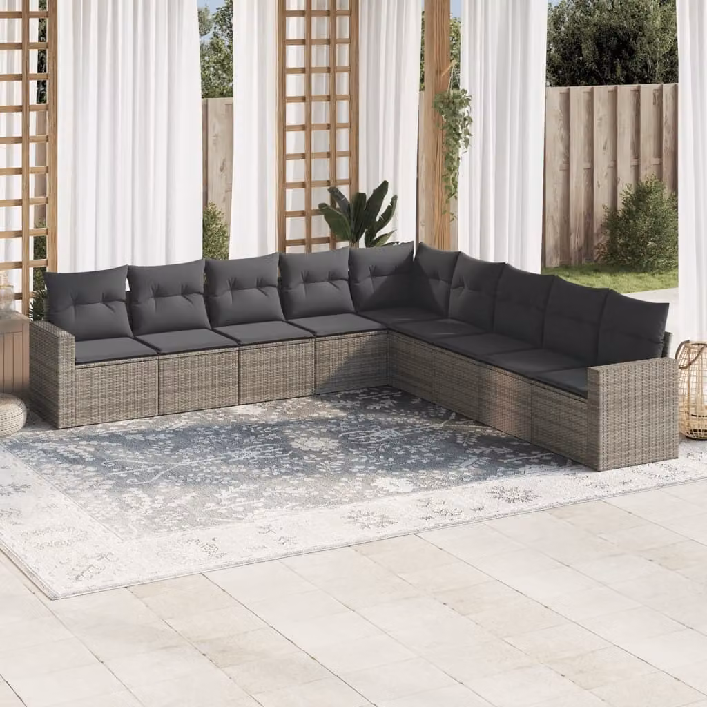 Maison Exclusive - Set Divano da Giardino 9 pz con Cuscini Grigio in Polyrattan