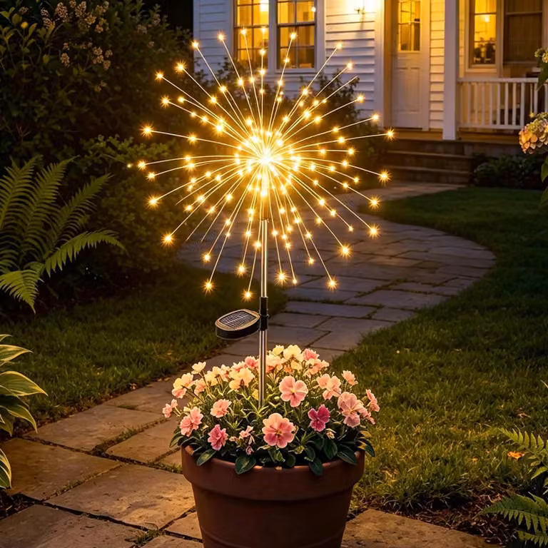 Lampada solare a forma di fiore, con 120 LED, 8 modalità, resistente alle intemperie, 90 cm