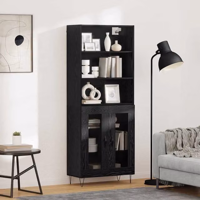 Set di 2 credenze moderne vidaXL in rovere nero, L/P/H: 69,5 x 34 x 180 cm