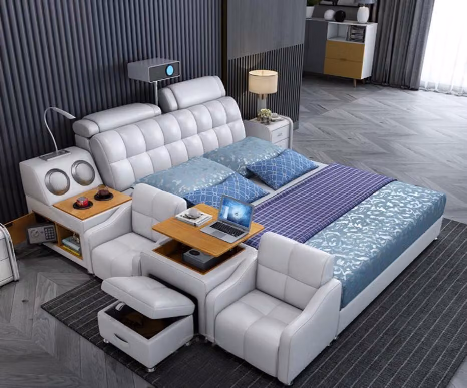 Multifunktions Bett Boxen Luxus Design Leder Betten Hotel Doppel