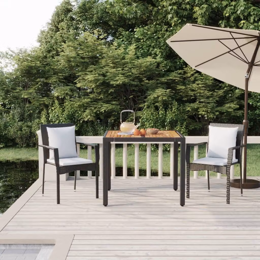 The Living Store Set da pranzo da giardino in 3 pezzi con cuscini in poly rattan nero