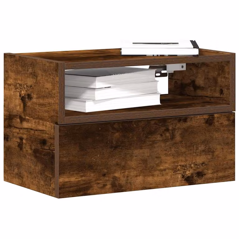 Set di 2 comodini da muro vidaXL in stile moderno, colore rovere fumo, L 45 cm x P 26 cm x H 28,5 cm