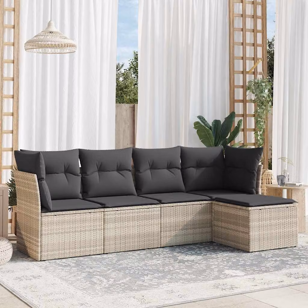 vidaXL Set Divano da Giardino a L con Cuscini Grigio Moderno in Polyrattan e Acciaio – 1