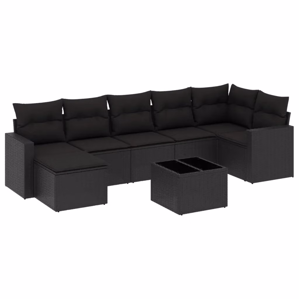 vidaXL Set Divani da Giardino a L con Cuscini 8 pz Nero in Polyrattan e Metallo – 2