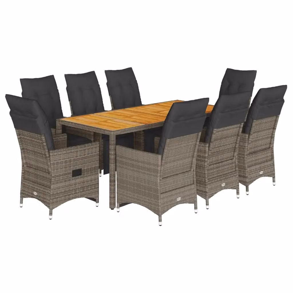 vidaXL Set Bistrò da Giardino 9 pz in Polyrattan e Legno di Acacia Grigio – 2