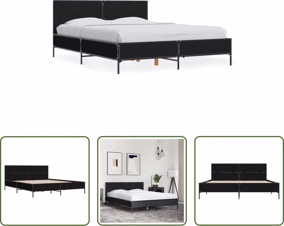 The Living Store Struttura letto nera 120x190 cm in legno e metallo