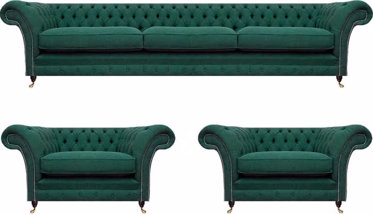 Wohnzimmer Luxus Sofa Set 3tlg Grün Designer Einrichtung Chesterfield