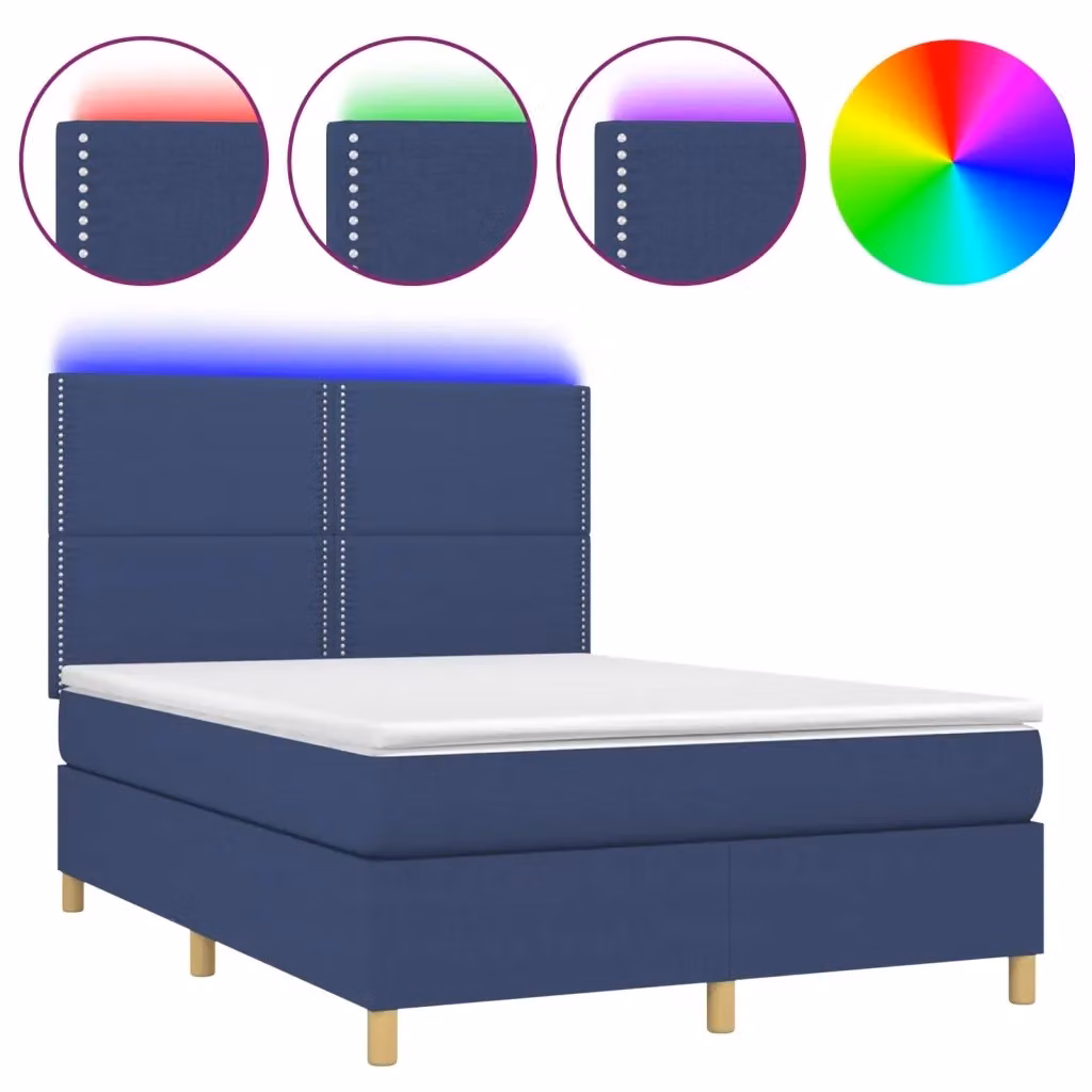 Letto Ibrido con Materasso vidaXL in Tessuto con Illuminazione LED Blu e Porte USB, L/P/H: 144 x 200 x 128 cm – 2