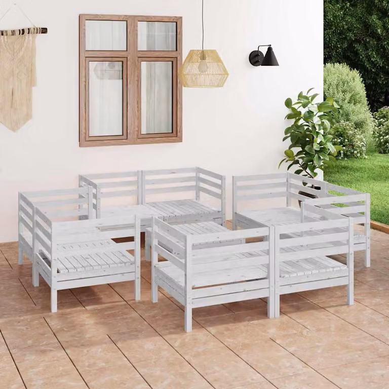 vidaXL Set Divani da Giardino 9 pz in Legno di Pino Bianco con Elementi Angolari e Tavolino da Esterno