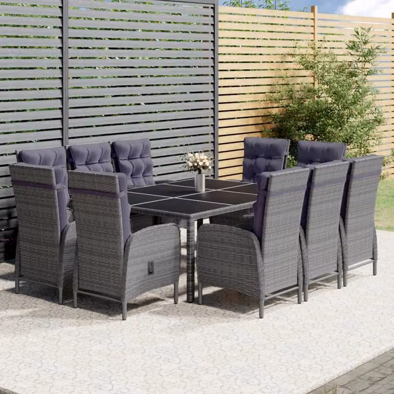 Maison Exclusive - Set da pranzo da giardino da 11 pezzi in rattan sintetico grigio