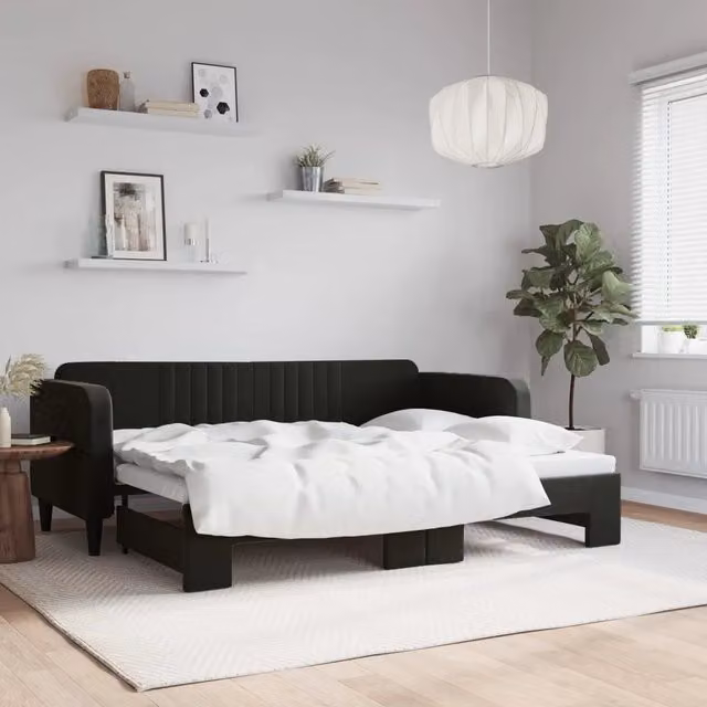 Divano Letto con Letto Estraibile-Sofa Letto-Daybed Nero 80x200 cm in Velluto 759937
