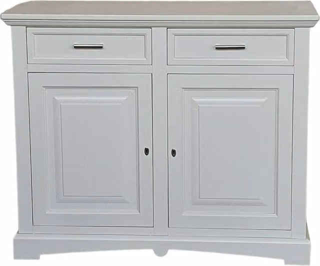 Credenza shabby chic in legno bianco opaco Mobili 2G L: 117 cm, P: 46 cm, H: 96 cm