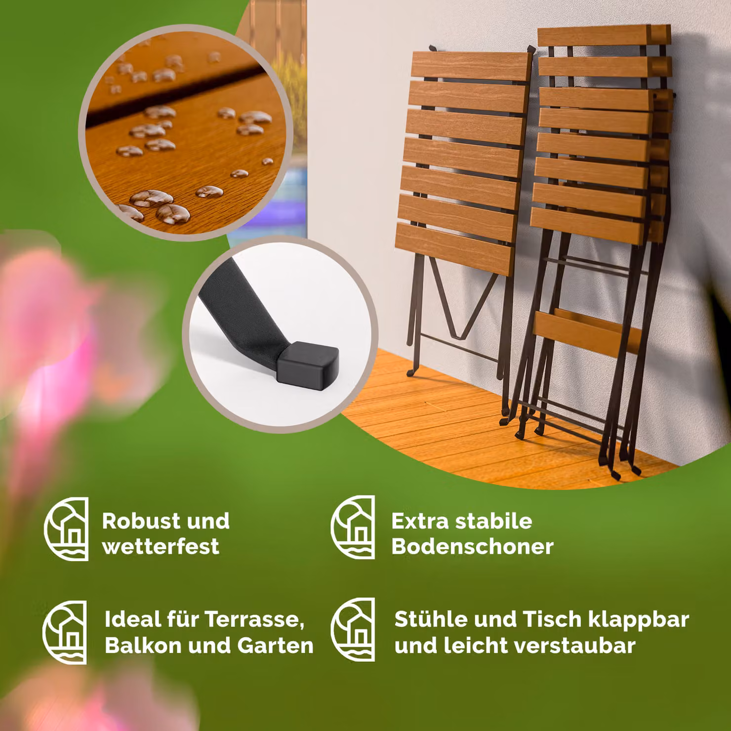 Set da giardino moderno Casaria composto da 3 pezzi in legno d'acacia certificato FSC colore marrone e nero – 2