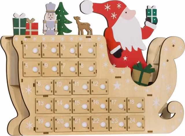 Calendario dell'Avvento HOMCOM in legno naturale con 24 cassetti, L 22,5 cm x P 8 cm x H 36 cm