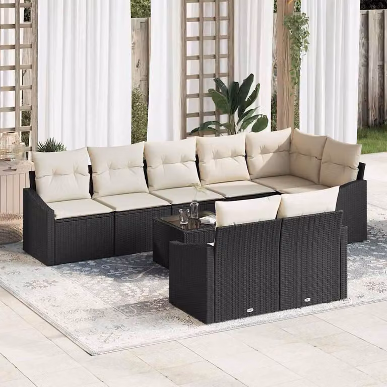 Maison Exclusive - Set di divani da esterno, 9 pezzi, colore nero [Materiale sintetico]: rattan sintetico