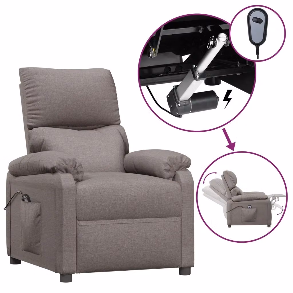 Poltrona Reclinabile Elettrica vidaXL in Tessuto Beige e Grigio con Braccioli e Imbottitura in Schiuma – 2