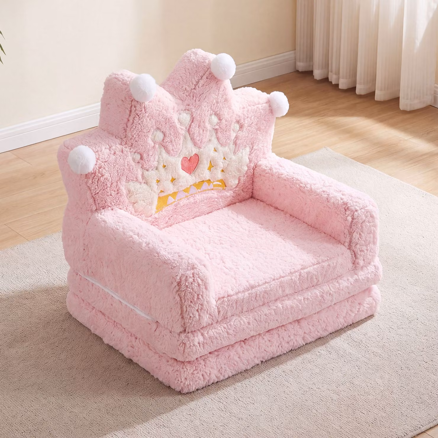 Costway Divano pieghevole per bambini divano letto convertibile con fodera lavabile e tasca portaoggetti, Poltrona imbottita con motivo carino