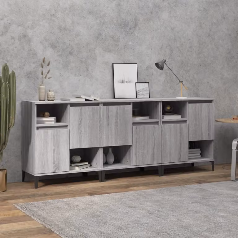 Set di 3 credenze vidaXL in legno multistrato e metallo, colore grigio, L: 60 cm, P: 35 cm, H: 70 cm