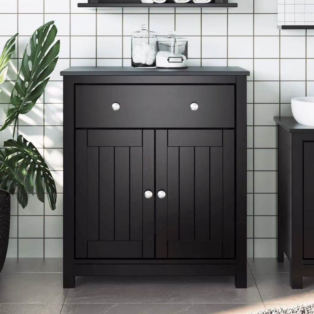 Mobile da bagno vidaXL BERG in legno massello di pino nero L: 69,5 cm, P: 34 cm, H: 80 cm