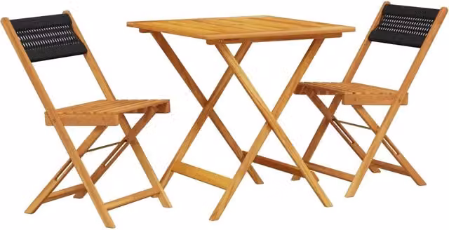 Set da Bistrot 3pz | Set Salotto da Giardino Nero in Polipropilene e Legno Massello