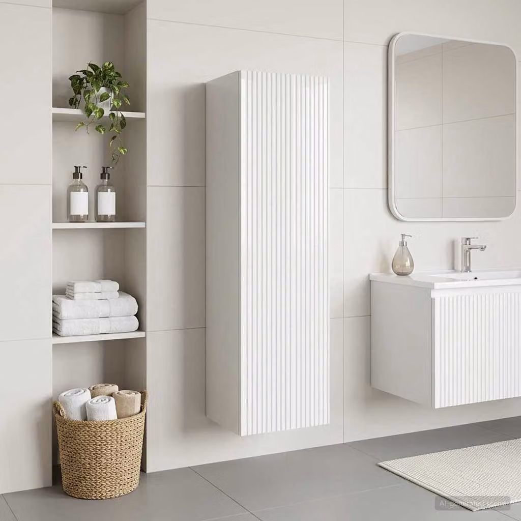 Mobiletto da bagno a muro vidaXL moderno in bianco lucido L/P/H: 33 x 34,5 x 100 cm