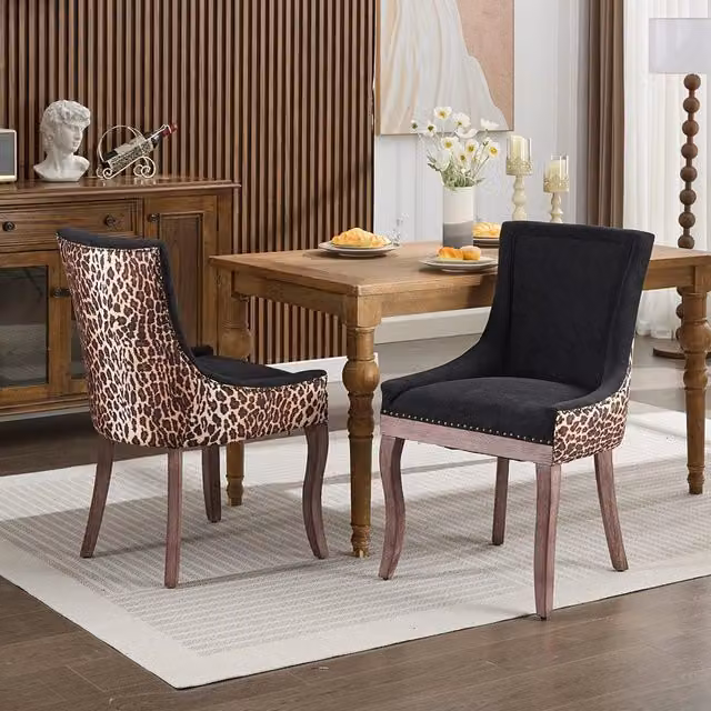 Set 2 sedie Ultra Side - Xylo - tessuto stampa leopardo gambe legno