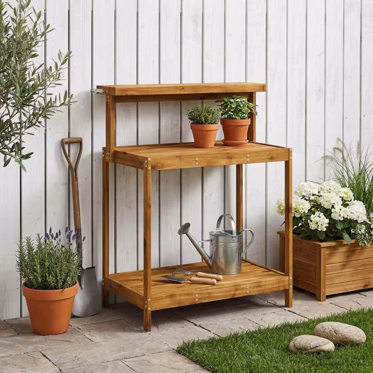 vidaXL Banco da Giardinaggio in Legno di Acacia Naturale, L 86,5 cm x P 48,5 cm x H 106 cm