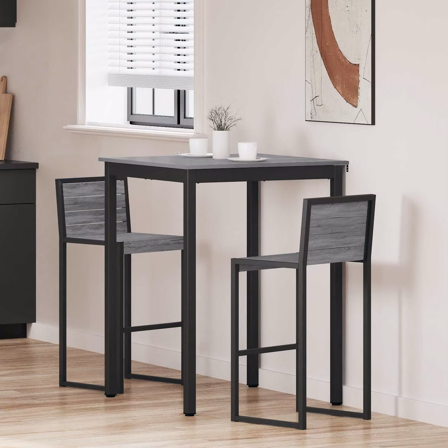 vidaXL Tavolo Bar Quadrato Moderno in Legno Ingegnerizzato e Metallo, Nero o Grigio, H: 105 cm, L: 80 cm, P: 80 cm