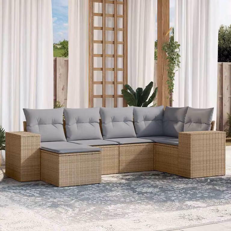 vidaXL Set Divano da Giardino a L 6 pz in Polyrattan con Cuscini Beige e Grigio