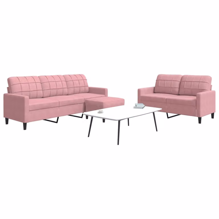 Set di divani vidaXL in velluto rosa con pouf e cuscini per soggiorno