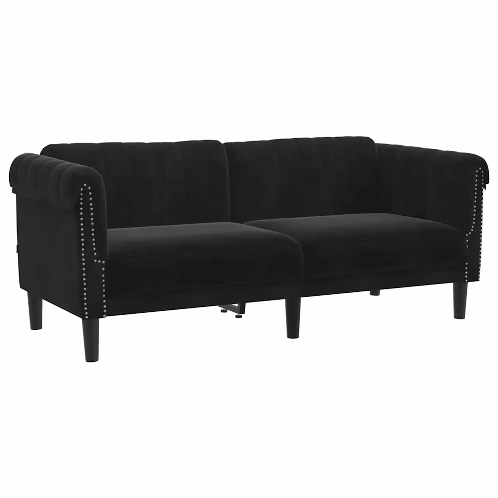 Divano a 2 posti moderno vidaXL in velluto nero per soggiorno L: 182 cm, P: 74 cm, H: 77 cm – 2
