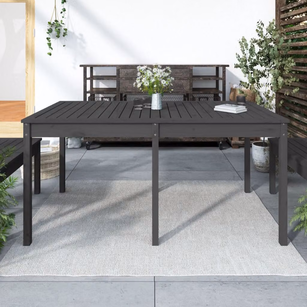 vidaXL Tavolo da giardino rettangolare in legno di pino massello grigio L/P/H: 159,5 x 82,5 x 76 cm