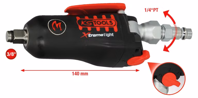 KS TOOLS 3/8" MONSTER Xtremelight mini avvitatore ad impulsi pneumatico con interruttore a bilanciere 108Nm - 515.3830