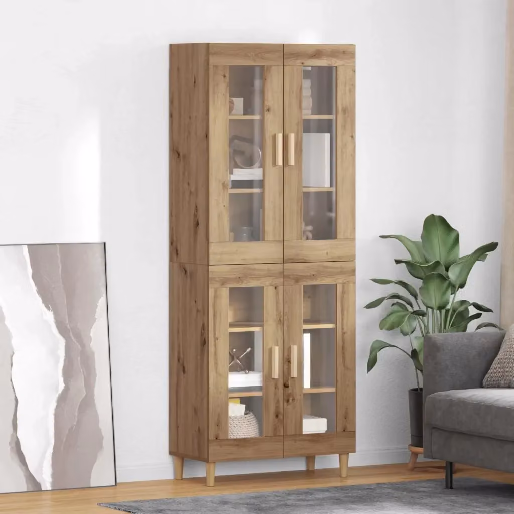 Credenza Buffet in Rovere Artigianale con Vetro per Soggiorno e Sala da Pranzo L: 69,5 cm, P: 34 cm, H: 180 cm – 2