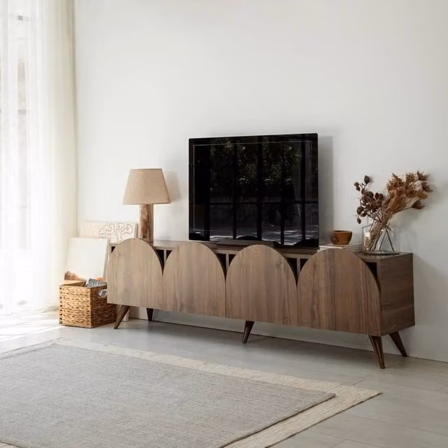 Mobile Porta TV Visco DMORA con 4 Vani, Marrone Noce, L 180 cm x P 35 cm x H 50 cm – 1
