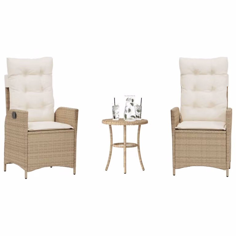 Set da Bistrò vidaXL in Polyrattan da 3 Pezzi con Cuscini Beige e Bianco per Giardino e Balcone