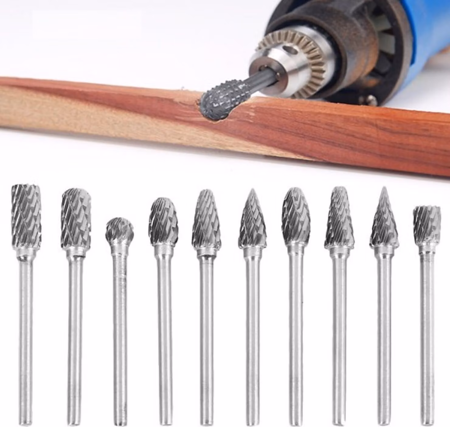 10x set di frese in metallo duro con gambo da 3 mm | fresa per la lavorazione del legno, l'incisione, l'intaglio del metallo | fresa in metallo duro 3x6 mm | fresa conica in carburo di tungsteno per legno, acciaio e pietra | fresa rotativa