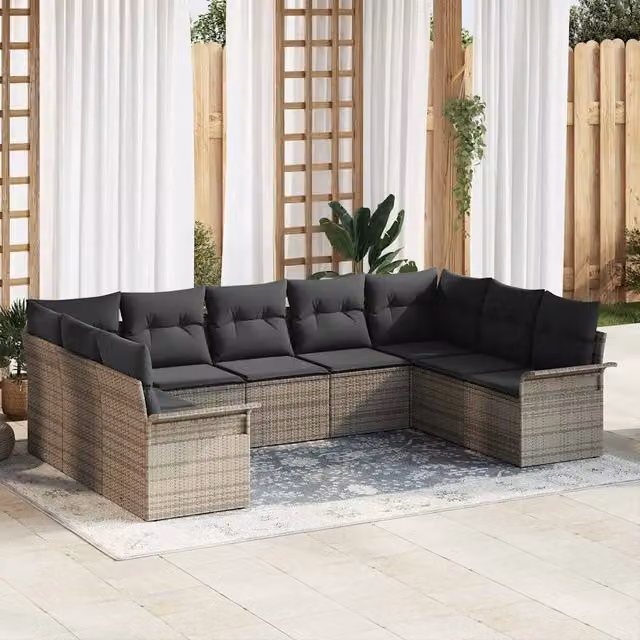 Set Divano da Giardino 9 pz Grigio polyrattan 3354188