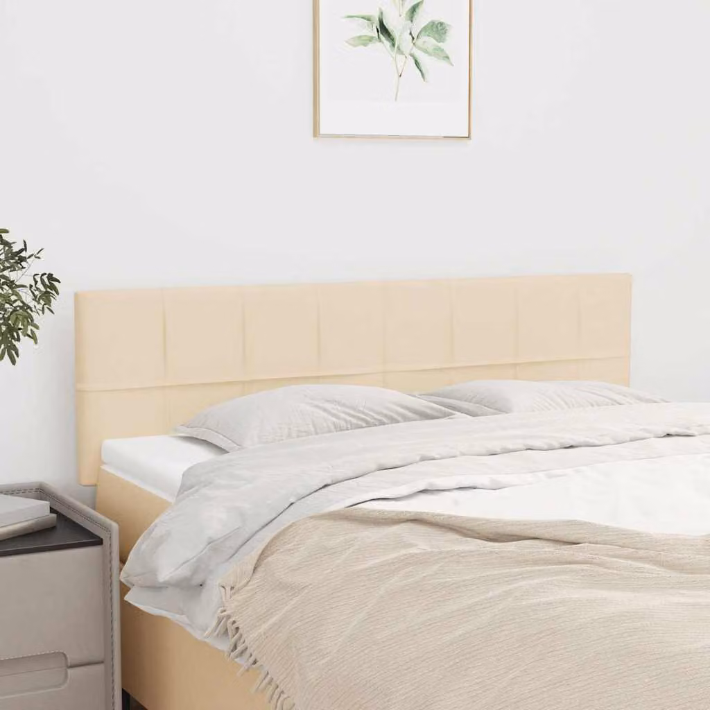 Testiera per letto vidaXL in tessuto beige con struttura in legno e pannello imbottito L: 144 cm, P: 5 cm, H: 78-88 cm