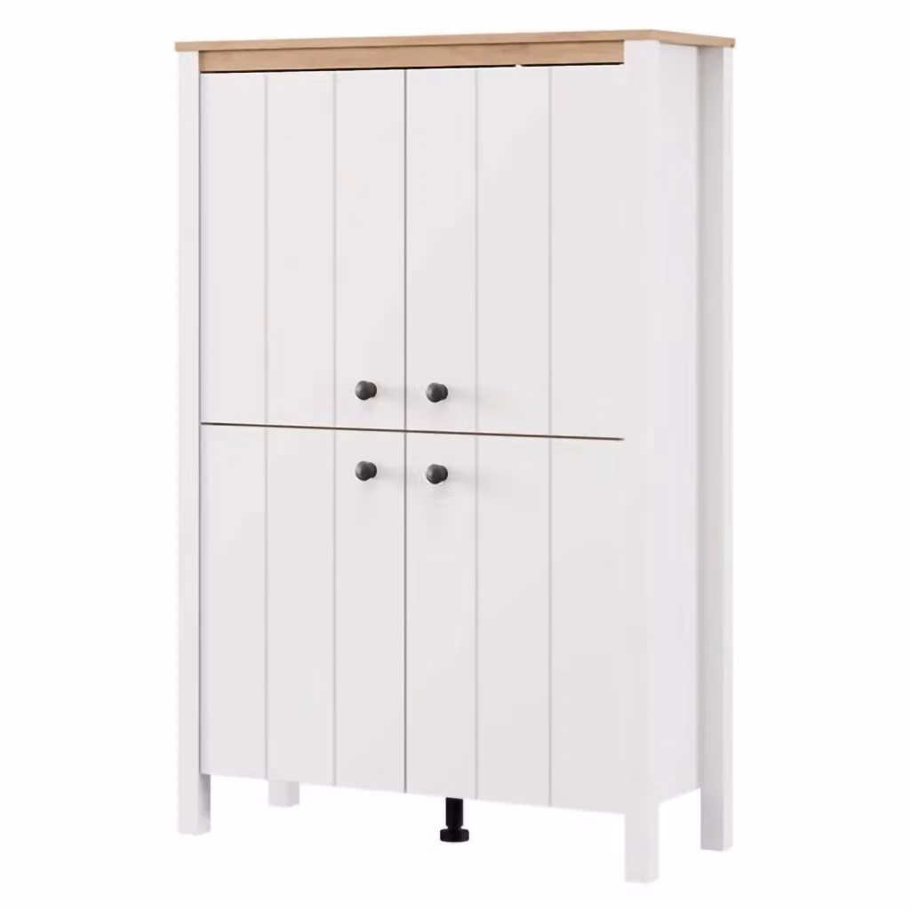 Mobile Espositore Vetrina Fonz DMORA con Ante in Vetro e Ripiani Interni, L: 86 cm, P: 34 cm, H: 131 cm, Bianco e Rovere – 2