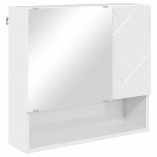 Helloshop26 Armadio a specchio moderno con deposito da parete, 59 x 17 x 55 cm, in legno di ingegneria, bianco lucido 02_0052871