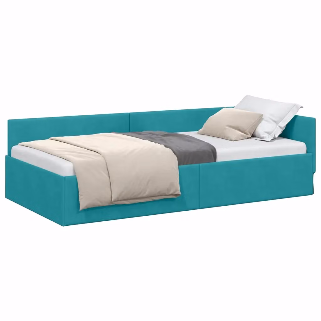 vidaXL Letto ad angolo con chaise longue asimmetrica in velluto turchese, L 204 cm x P 90 cm x H 57 cm – 2